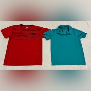 Adidas Red and Under Armour teal tech material shirts